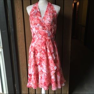Peachy Pink Floral Feminine Halter Dress