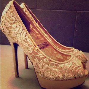 Light pink peep toe laced heels