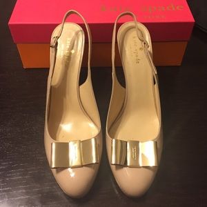 Nude and gold Kate Spade sling back pumps
