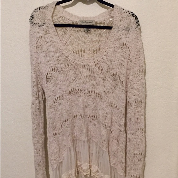 Cream sweater with lace underlay