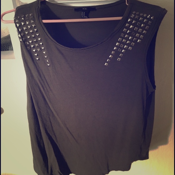 Dark Green Studded Muscle Tank