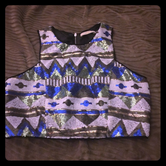Sequin aztec print crop top