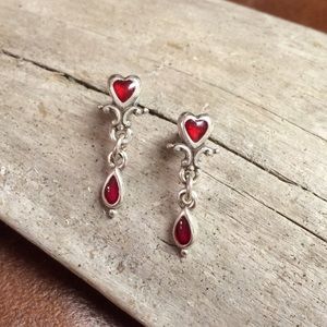 Brighton Silver and Red Heart Drop Dangle Earrings