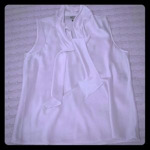 White silk sleeveless blouse with neck tie