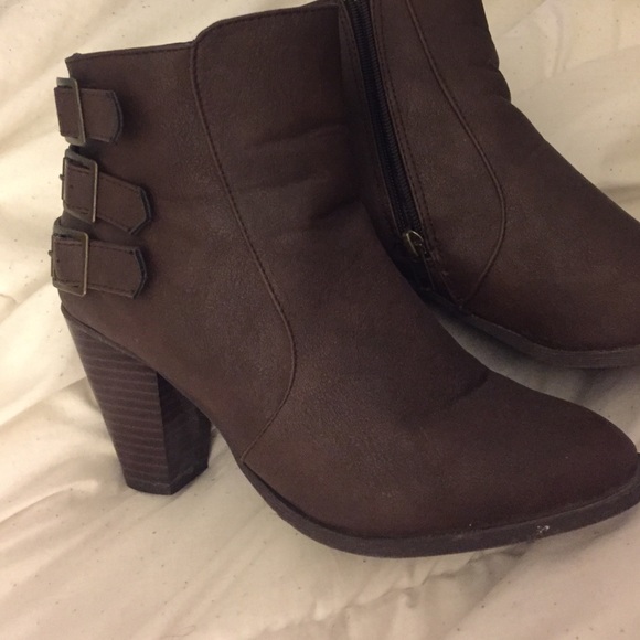 Lightly worn brown booties