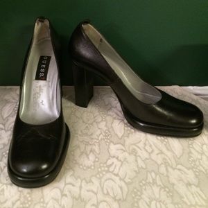 Guess black leather heels