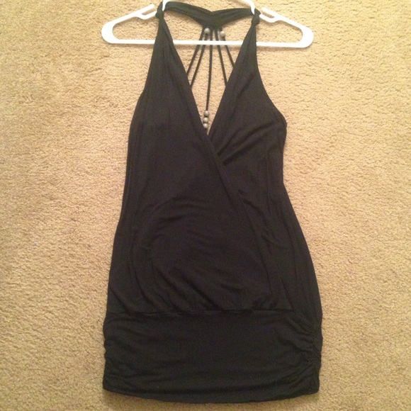 Black deep neck halter top