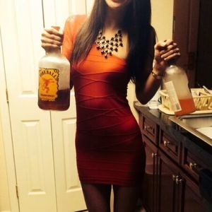 Red one sleeve mini dress