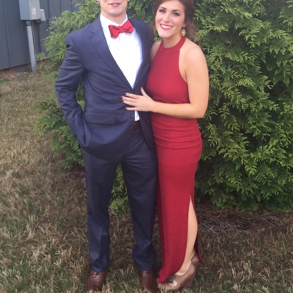 Sparkly red halter maxi