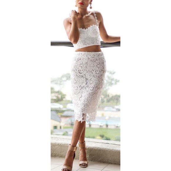 2 piece lace top and midi skirt