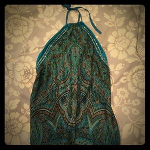 Boho Print Silk Scarf Halter Cami Tank- S