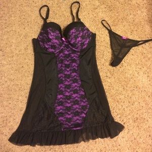 Black flower lace & lavender underwire shape wear