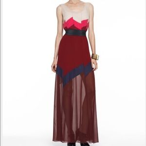BCBGMAXAZRIA Bon Voyage Colorblocked Chiffon Dress
