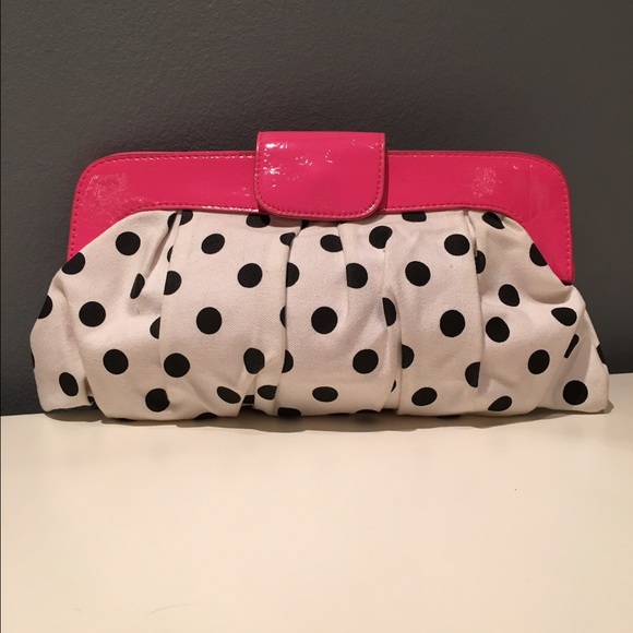 NWT polka dot clutch w/ pink patent leather (faux)