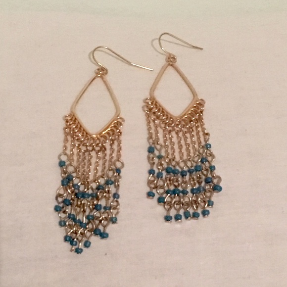 ❌SOLD❌ Gold and Blue Beaded Earrings
