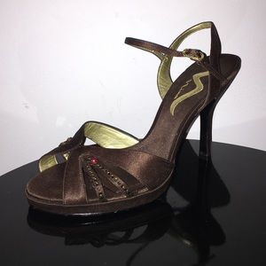 Nina Brown Satin & Rhinestone Dressy Heels size 9M