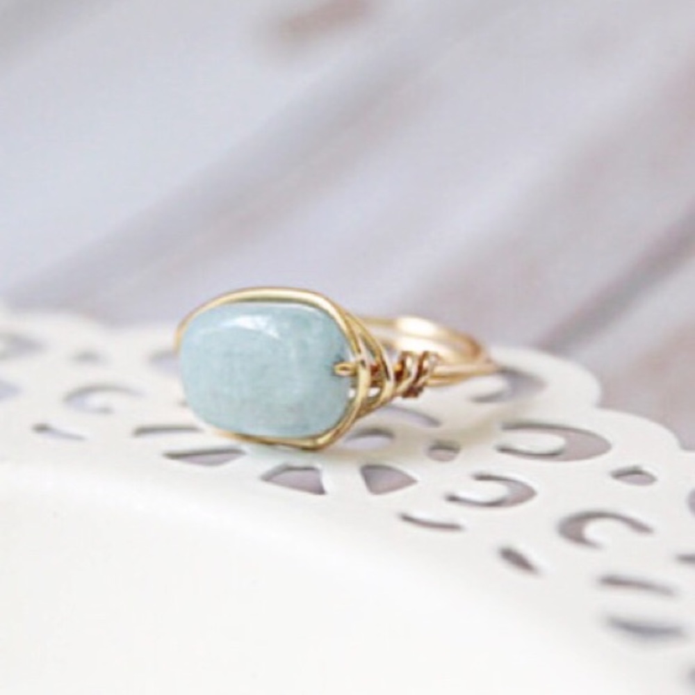 Blue Amazonite Wire Wrapped Ring - Picture 1 of 4