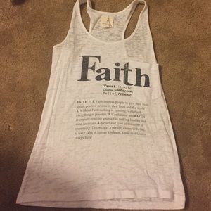 Racerback tank top w/ definition of "faith" on it