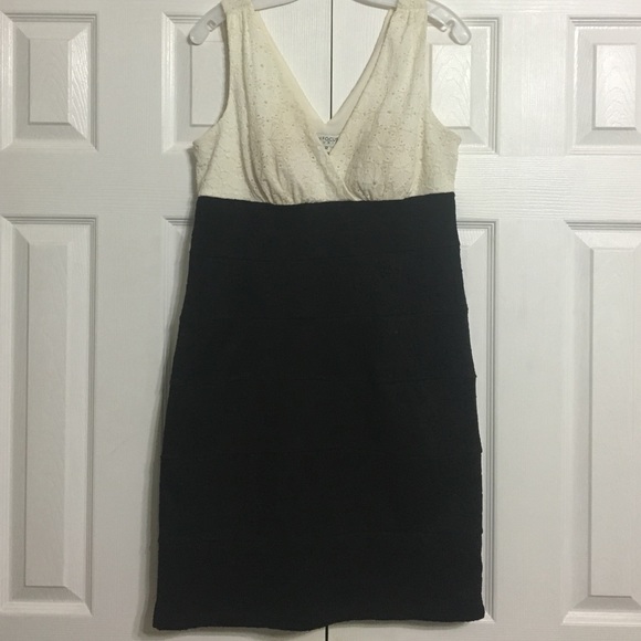 White & Black Lace V-Neck Dress