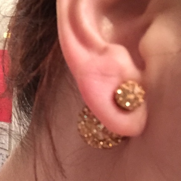 Champagne Color Double Ball Earrings - Picture 2 of 3