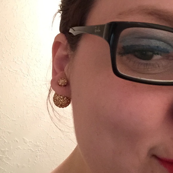 Champagne Color Double Ball Earrings - Picture 3 of 3