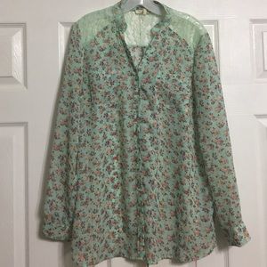 Wishful Park Floral and Lace Button Up