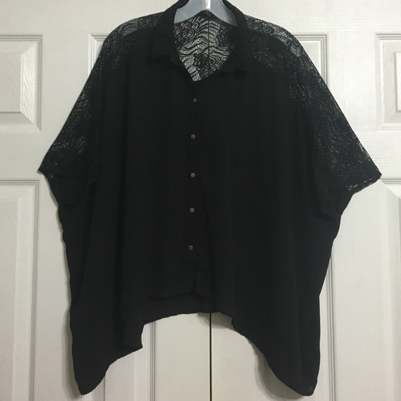 Forever21 Black Lace Flowy Button Down Shirt
