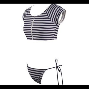 Striped sleeved swimsuit