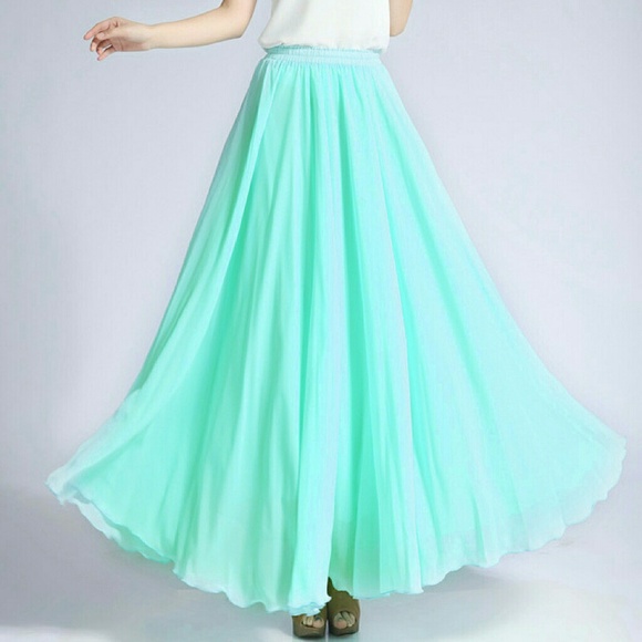 Aqua Turquoise Light Blue Long Chiffon Skirt