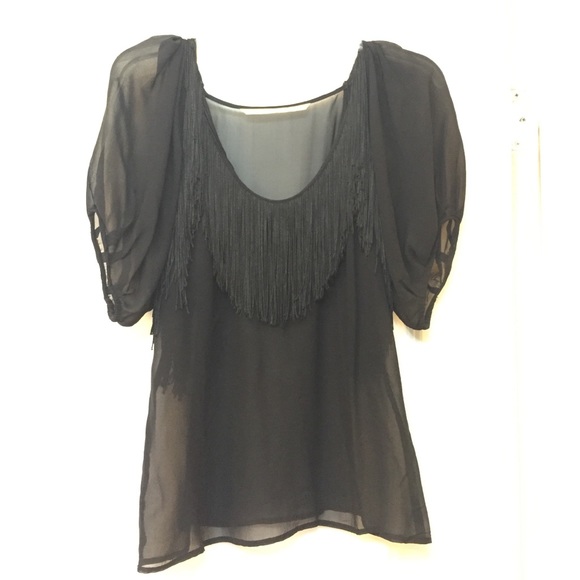 Like New Sheer Silk Fringe Top/Blouse - Picture 5 of 8