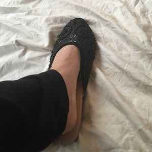 Black beaded flat sandals