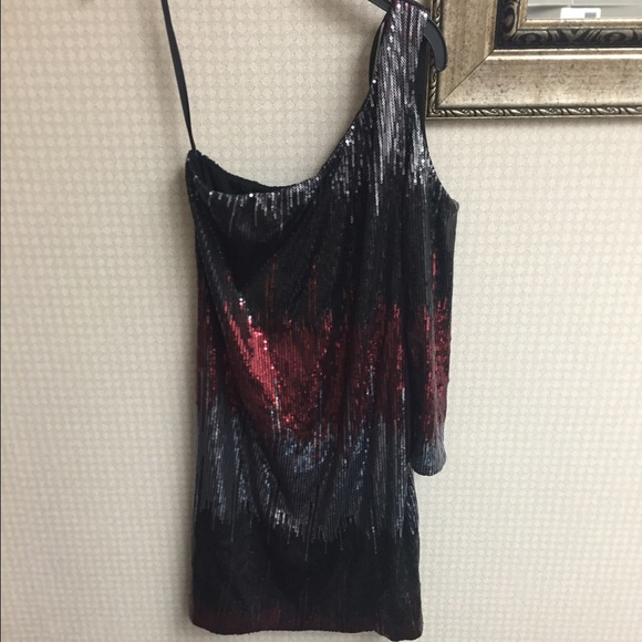 Grey and red sequence mini dress