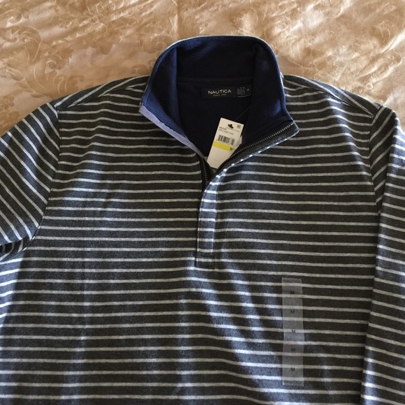Nauticac 1/4 zip sweatshirt, grey stripe Size M