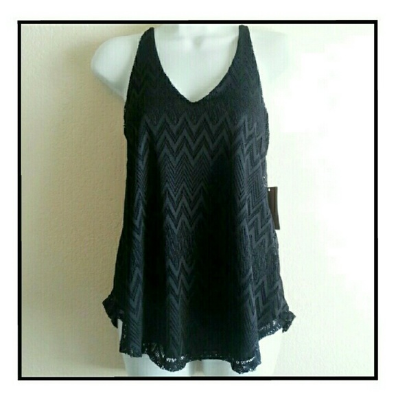 Love J Tops - NWT CHEVRON Crocheted Netted Black V-Neck Top