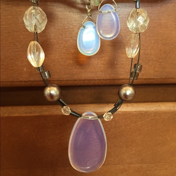 Iridescent necklace and earrings. Unique set.