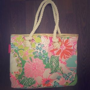 Lilly Pulitzer Nosie Posey canvas tote handbag