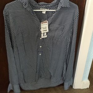 Blue and white patterned button up NWT