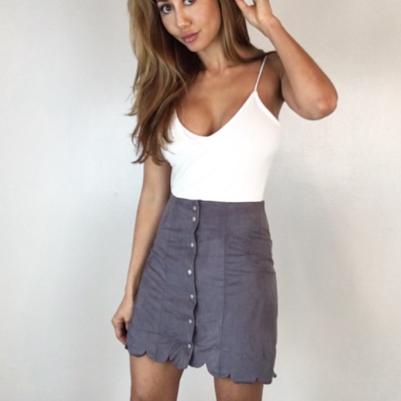 • Last Item • Gray Scalloped Suede Skirt - Picture 2 of 4