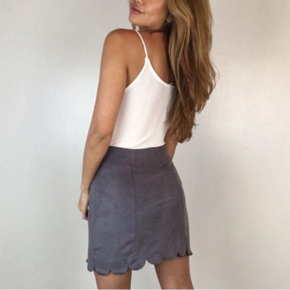 • Last Item • Gray Scalloped Suede Skirt - Picture 4 of 4