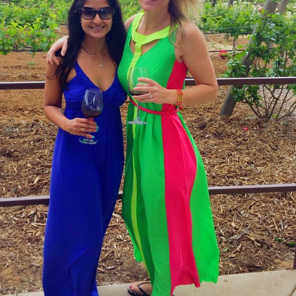 Pink, Green, & Yellow Maxi dress. Med. Worn ONCE!!