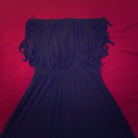 Strapless Mini Dress with Fringe Detail