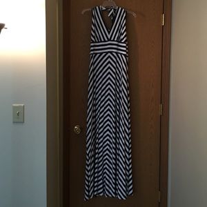Navy & White Striped Maxi Dress