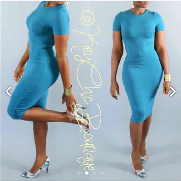Olive colored crew neck sexy body con midi dress - Picture 3 of 4