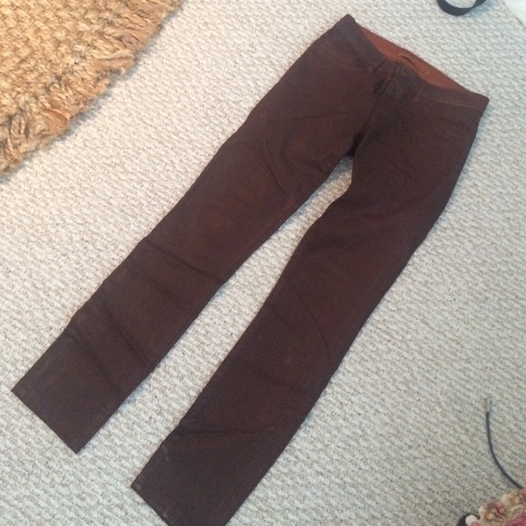 Brown waxed pencil leg denim