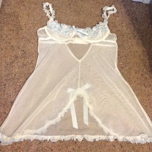 Underwire sheer white & baby blue ruffle chemise