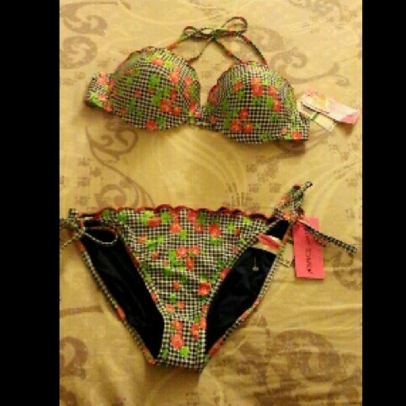 Betsey Johnson Floral Gingham Swimsuit