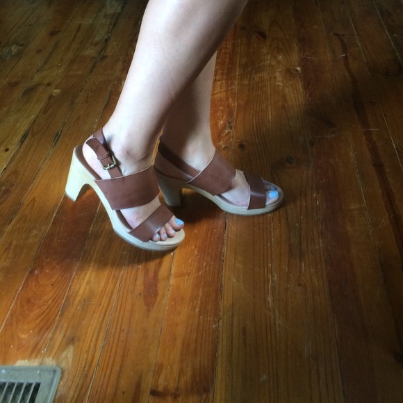 Tan leather clog sandals