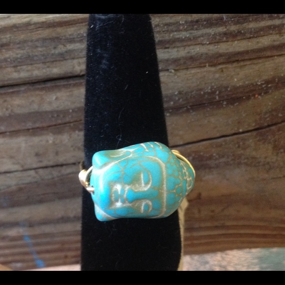 Turquoise and Gold Buddha Ring - Picture 3 of 4