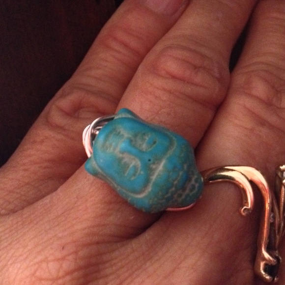 Turquoise and Gold Buddha Ring - Picture 4 of 4