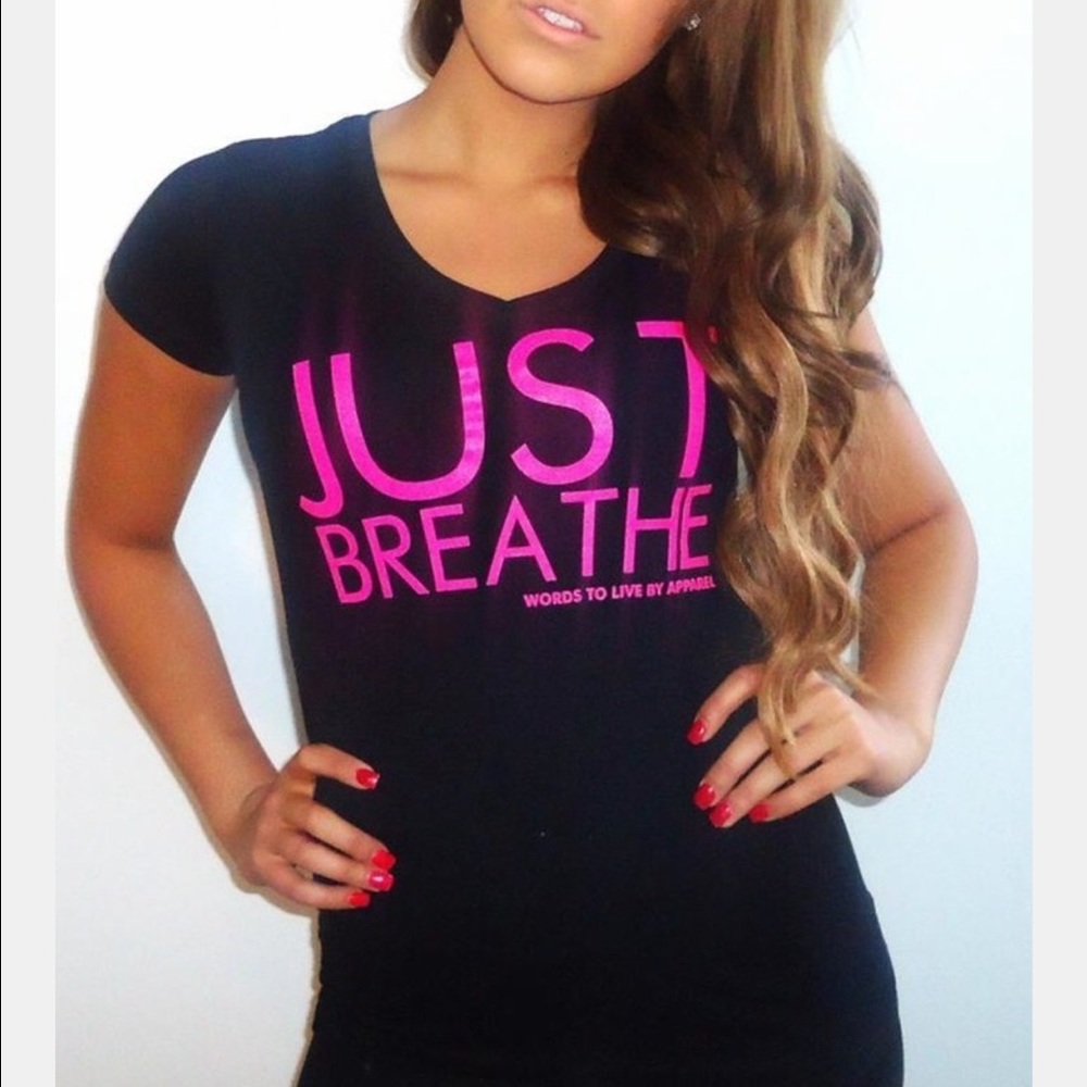 JUST BREATHE black vneck tshirt cute
